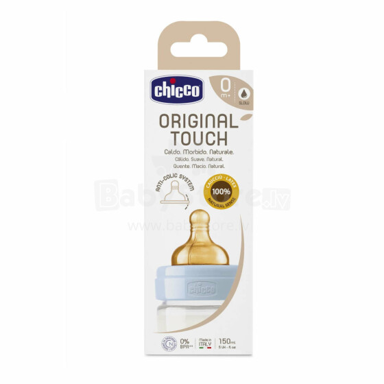 CHICCO Lateksa barošanas pudelīte Original Touch zēnu, 150ml.
