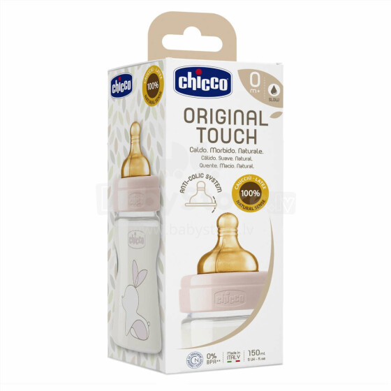 CHICCO Lateksa barošanas pudelīte Original Touch meiteņu, 150ml