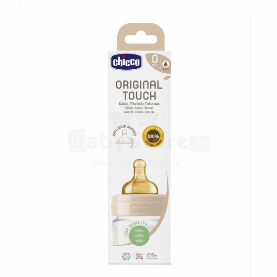 CHICCO Original Touch Pudele 240 ml, stikls, latekss
