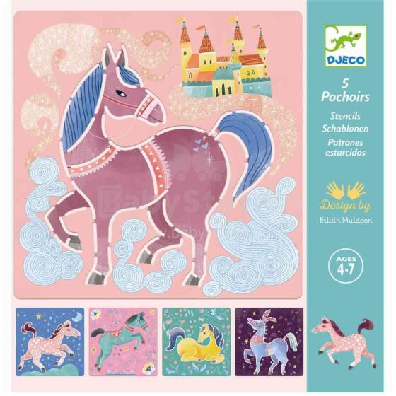 Djeco Horses Art.DJ08915 Komplekts:5 trafareti –Zirgi
