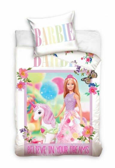 Carbotex Bedding Barbie 100x135/40x60cm Art.201015-B Kokvilnas gūltas veļas komplekts