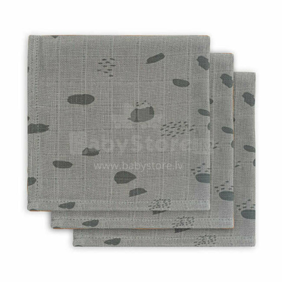 Jollein Muslin Spot Grey  Art.535-­855­-65347  Aukščiausios kokybės muslino vyniojimo sauskelnės iš bambuko, 3 vnt. (70x70 cm)