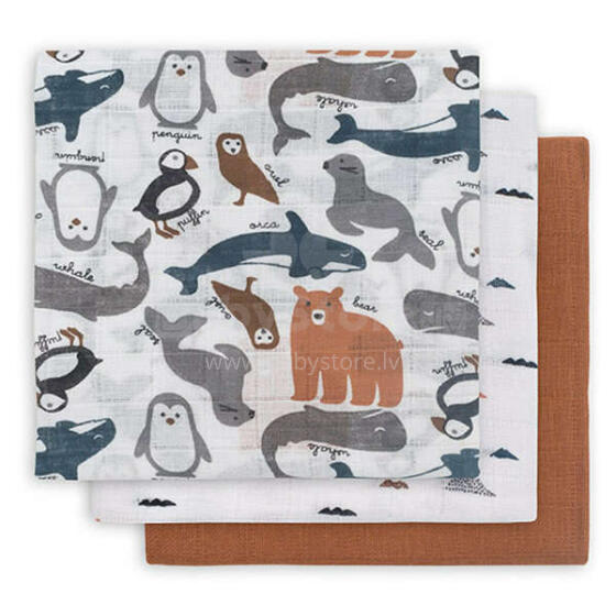 Jollein Muslin Polar  Art.535-­855-­65349 Высококачественная муслиновая пелёнка из бамбука, 3 шт. (70x70 см)