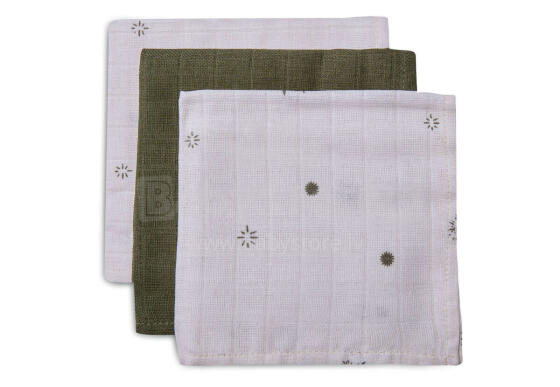 Jollein Muslin Mouth Cloth Stargaze Leaf Green Art.537-848-66091 - Augstākās kvalitātes muslina autiņš sejai, 3 gb. ( 31x31 cm)