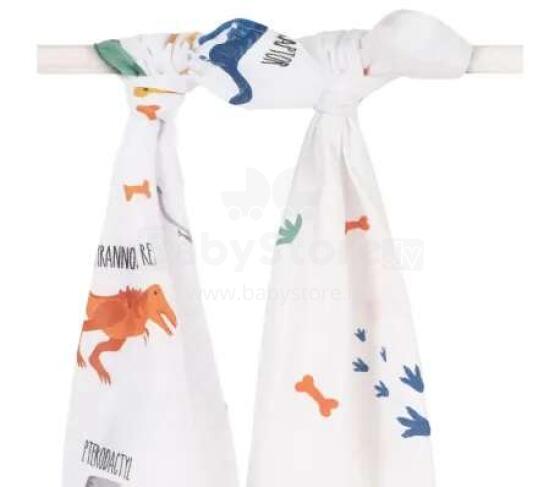 Jollein Muslin Dinosaur  Art.535­-852-­65312 Augstākās kvalitātes muslina ietīšanas autiņš no bambusa,2 gb. (115x115 cm)