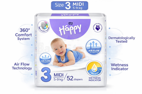 Happy Pants Midi Art.BB-055-MU26-001 Baby panty diapers size 3 from 6-11 kg, 26 pcs.