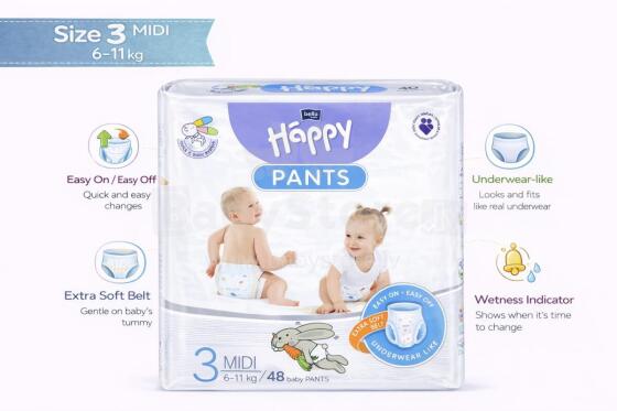 Happy Pants Midi Art.BB-055-MU48-002 Baby panty diapers size 3 from 6-11 kg, 48 pcs.