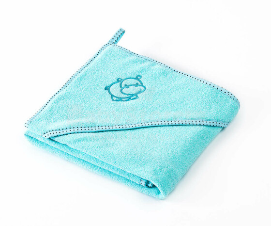 Sensillo Towel Art.130886 Hippo Turquoise  Детское хлопковое полотенце с капюшоном 80x80 см