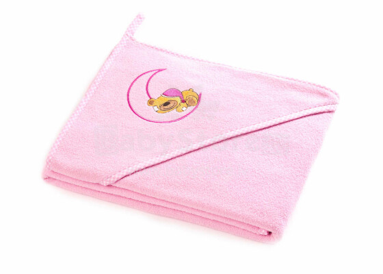 Sensillo Towel Art.130889 Bear Pink  Bērnu kokvilnas dvielis ar kapuci, 100x100cm