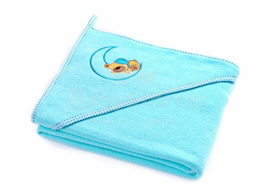 Sensillo Towel Art.130890 Bear Turquoise Детское хлопковое полотенце с капюшоном, 100x100см