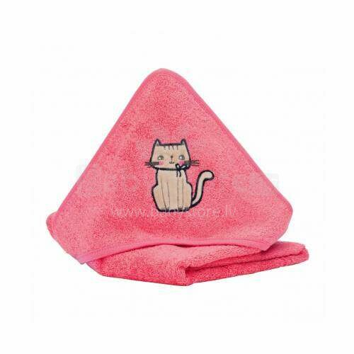 Fillikid Cat Towel  Art.1041-12 Coral Red  Детское Махровое Полотенце с капюшоном 75х75 см
