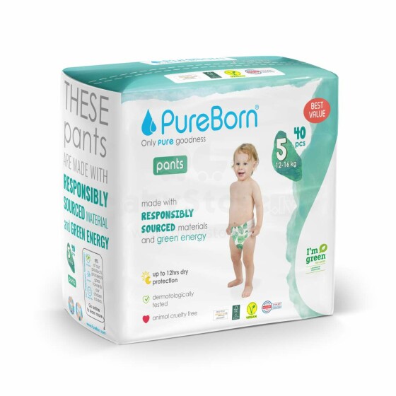 Pureborn  Organic Bamboo Pants Art.132347 Ecological diaper panties size 5, 12-16 kg