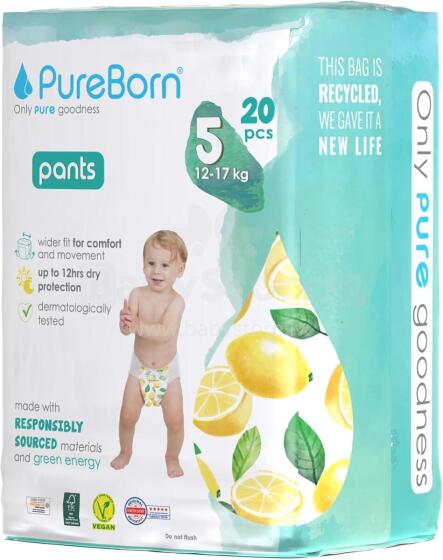 Pureborn  Organic Bamboo Pants Art.132347 Ecological diaper panties size 5, 12-17 kg