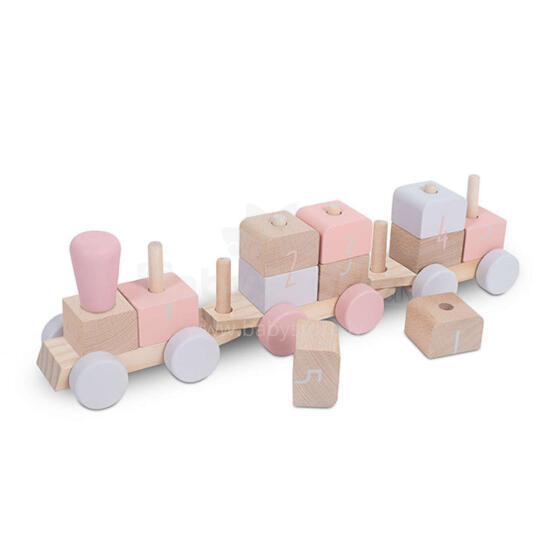 Jollein Wooden Train Art.117-001-66021 Pink Koka vilciens ar noņemamām figūrām - klučiem