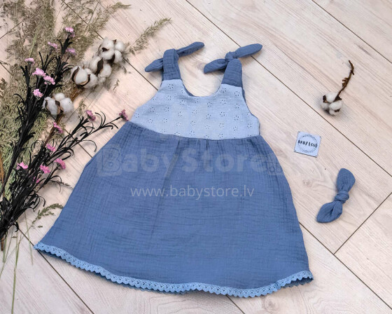 Baby Love Muslin Dresses Art.132813 Blue  Детское муслиновое  платье на завязочках