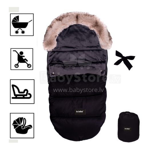 La bebe™ Sleeping bag Winter Footmuff Art.83956 Black Universāls silts guļammaiss ragavām/ratiem