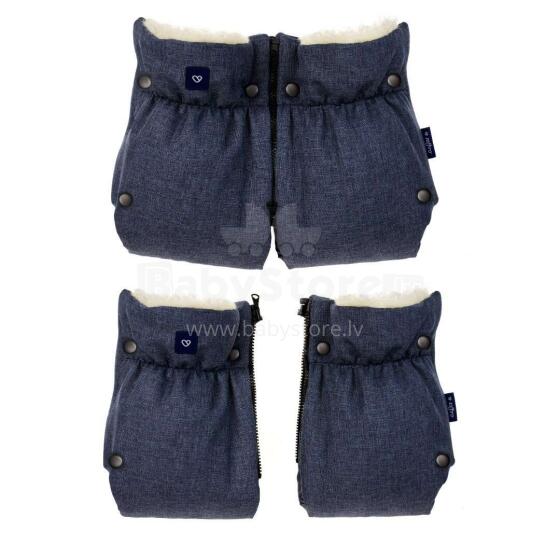 Ratiņu cimdi-mufta WOOL (divdaļīgie) MELANGE Navy Blue Womar M-070