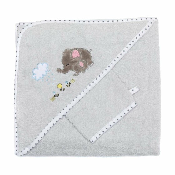 Fillikid Elephant Towel Art.1030-97  Детский комплект для ванной махровое Полотенце с капюшоном 100х100 см  + рукавичка для мытья