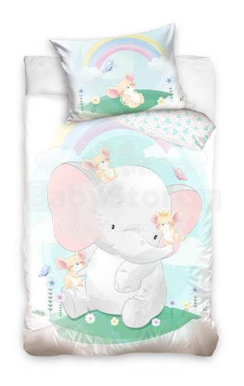 Carbotex Bedding Elephant 100x135/40x60cm Art.BABY214009 Kokvilnas gūltas veļas komplekts