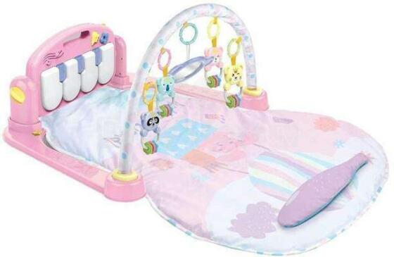 BabyMix  Bayo  Art.38651 Pink  Детский развивающий коврик с пианино и дугой с подвесками, со звуком