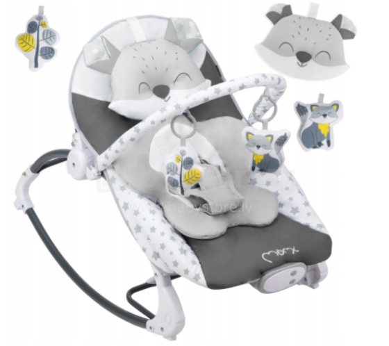 Momi Bouncer Luis Art.BULE00018 Grey Стильный детский шезлонг с музыкой и вибрацией