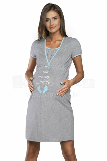 Italian Fashion Carlina Art.135991 Melange/Blue Ночная рубашка для беременных/кормящих с коротким рукавом