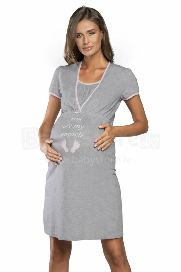 Italian Fashion Carlina Art.135992 Melange/Rose Ночная рубашка для беременных/кормящих с коротким рукавом