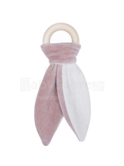 Wooly Organic Bunny Art.137796 Dusty Pink  Augstākas kvalitātes - Eko kokvilnas grabulis zaķēns ar koka zobgrauzni , (100% dabisks)