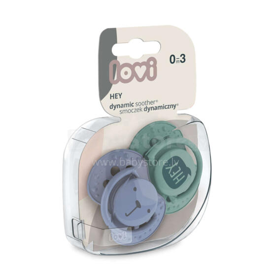 LOVI dinamiskais silikona knupītis HEY BOY, 0-3m, 2 gab, blue/green, 22/885boy
