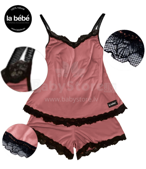 La bebe™ Maternity Cotton Art.138294 Coral Red Naktskrekliņs + šortii barošanai