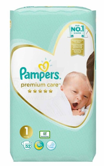 Pampers Premium Care Art.2T01231  Подгузники S1 размер,2-5кг,52 шт.