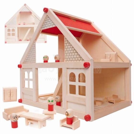 Ikonka DollHouse Art.KX6486_1   Деревянный кукольный домик Монтессори, 40см