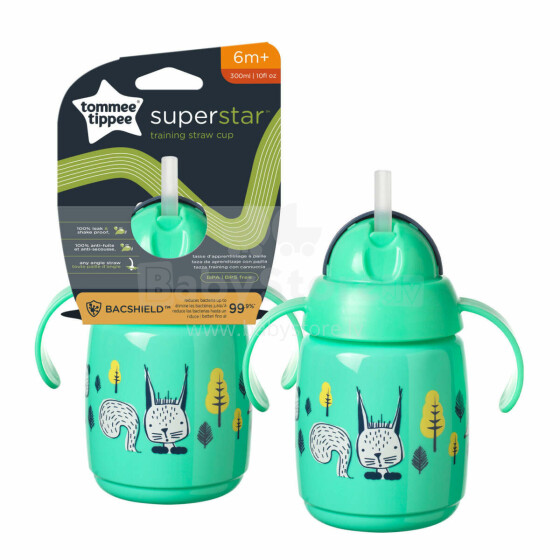 TOMMEE TIPPEE Art. 447830 Green Educational cup with straw, 7m+, 300ml