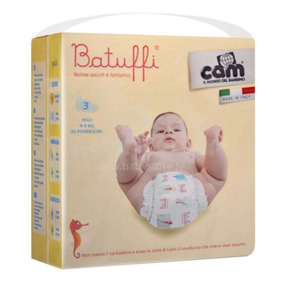 Cam Batuffi Art.V426  Ekoloģiskās autiņbiksītes 3 izmērs no 4-9kg, 20gab.