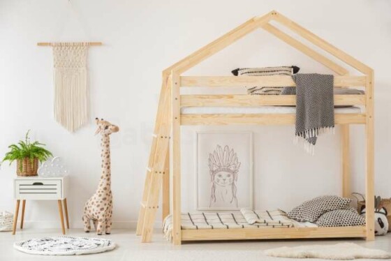 Adeko Furniture Mila DMBP Art. DMBP-70160  Divstavīga bērnu gulta mājas formā no dabīgas priedes  160x70cm