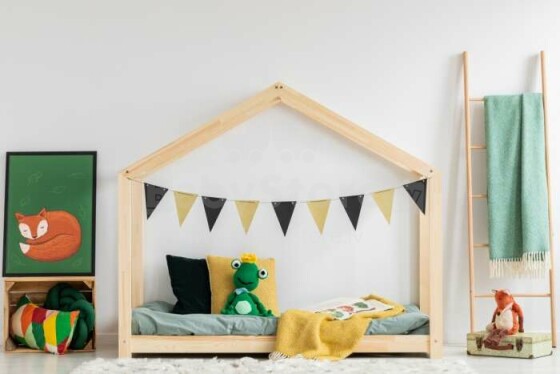Adeko Furniture Mila RM Art. RM-60120  Bērnu gulta mājas formā no dabīgas priedes  120x60cm