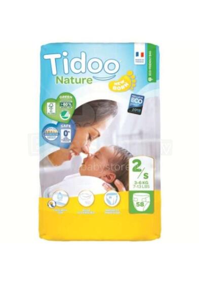 Tidoo Nature Newborn Art.142567  Ekoloģiskās autiņbiksītes S izmērs 3-6 kg, 58 gab