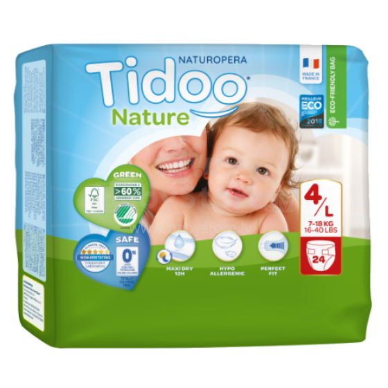 Tidoo Nature  Art.142569  Экологические подгузники L размер  7-18кг, 24 шт