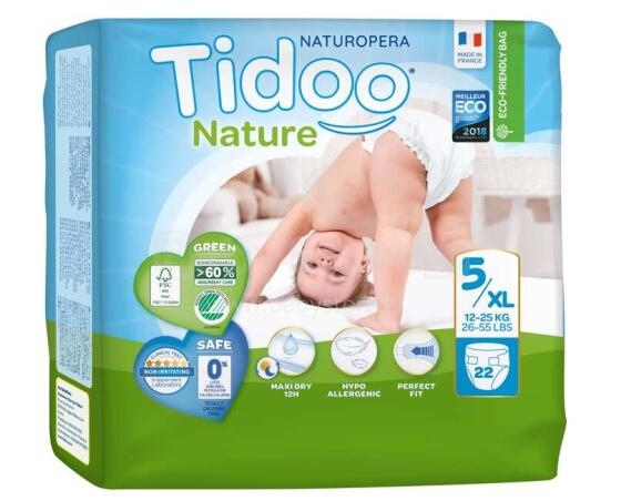 Tidoo Nature  Art.142570  Экологические подгузники XL размер  11-25кг, 22 шт