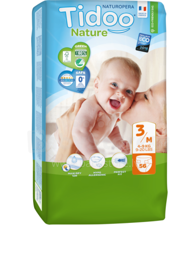 Tidoo Nature  Art.142610 Ekoloģiskās autiņbiksītes M izmērs 4-9 kg, 56 gab