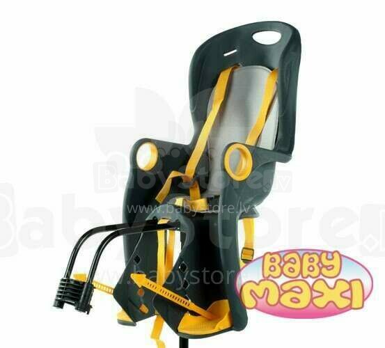 Baby Maxi Safe Seat Basic 816 pelēks & dzeltens velosipēda sēdeklītis uz rāmja un bagažnieka