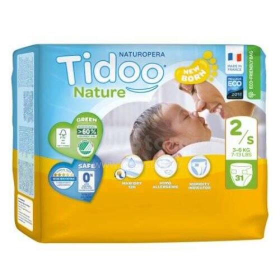 Tidoo Nature Newborn Art.142637  Ekoloģiskās autiņbiksītes S izmērs 3-6 kg, 31 gab