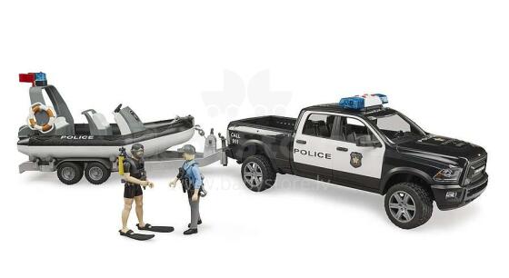 BRUDER RAM 2500 Policeman Dodge Ram with figure +trailer+boat