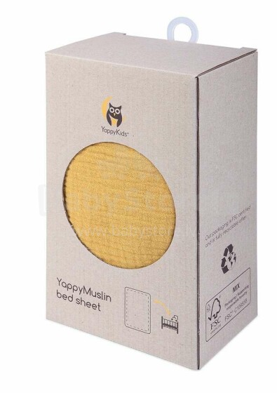 YappyKids Muslin  Art.143179 Mustard  Высококачественная муслиновая простынка с резинкой 120x60 см