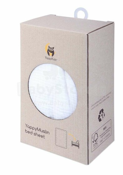 YappyKids Muslin  Art.143181 White Augstākās kvalitātes muslina palags ar gumiju 60x120cm