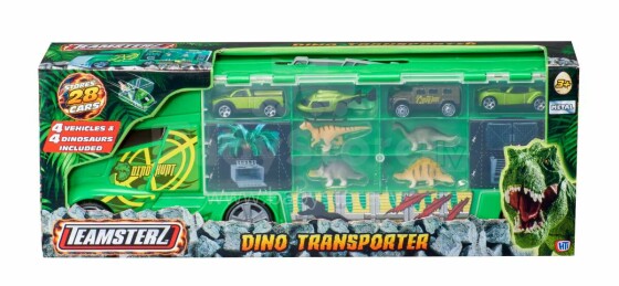 TEAMSTERZ Dinozauru pārvadātājs ar 4 automašīnām, 4 dinozauriem