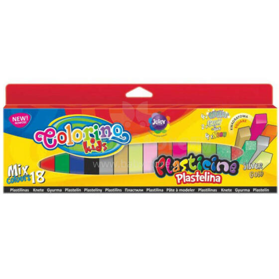 COLORINO CREATIVE Plastilīns 18 krāsas (jauktas krāsas zelts, sudrabs, spīdīgs, neons, mirdzošs + 6 galvenās krāsas), 57424PTR