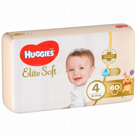 „Huggies“ prekės ženklas „Elite Soft“ (4) sauskelnės (8–14 kg.), 60 vnt./pak.