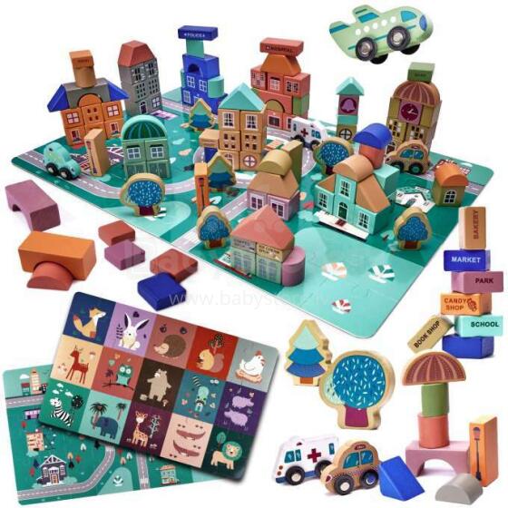 Ikonka Wooden Blocks Art.KX6194 Деревянные кубики+коврик,181шт
