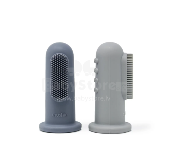 Mushie Toothbrush Art.147128 Tradewinds / Stone Silikona pirksta uzgalis - zobu birste zobu kopšanai un smaganu masāžai,2 gab